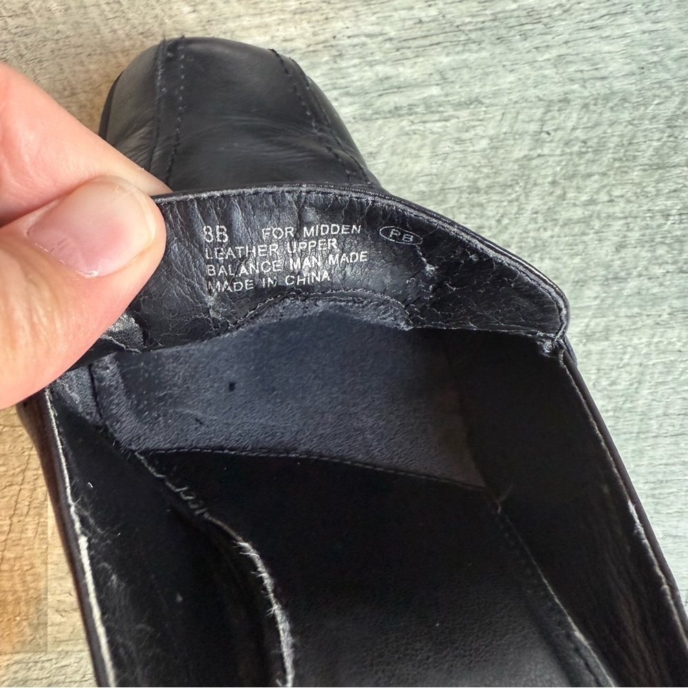 Vtg Clog Mules Womens 8 Black Leather Slip-On Heeled Sq Toe Block Heel Shoe - Picture 10 of 11